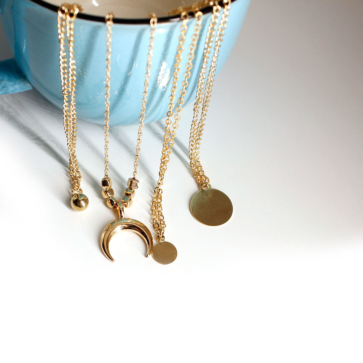 Layered Half Moon Pendant Necklace