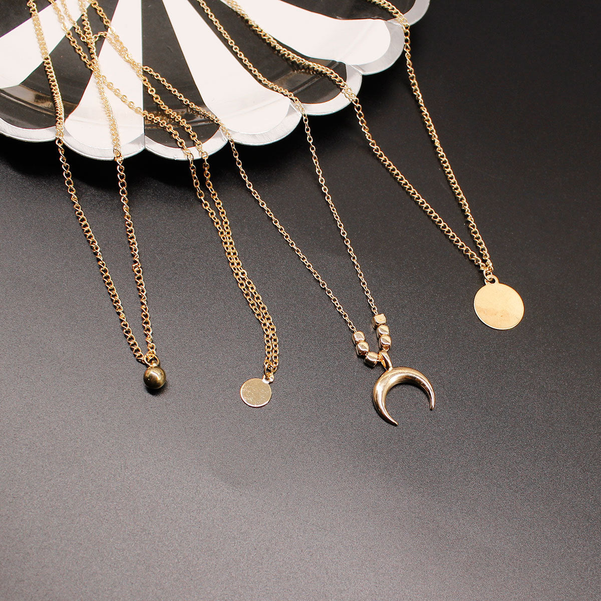 Layered Half Moon Pendant Necklace
