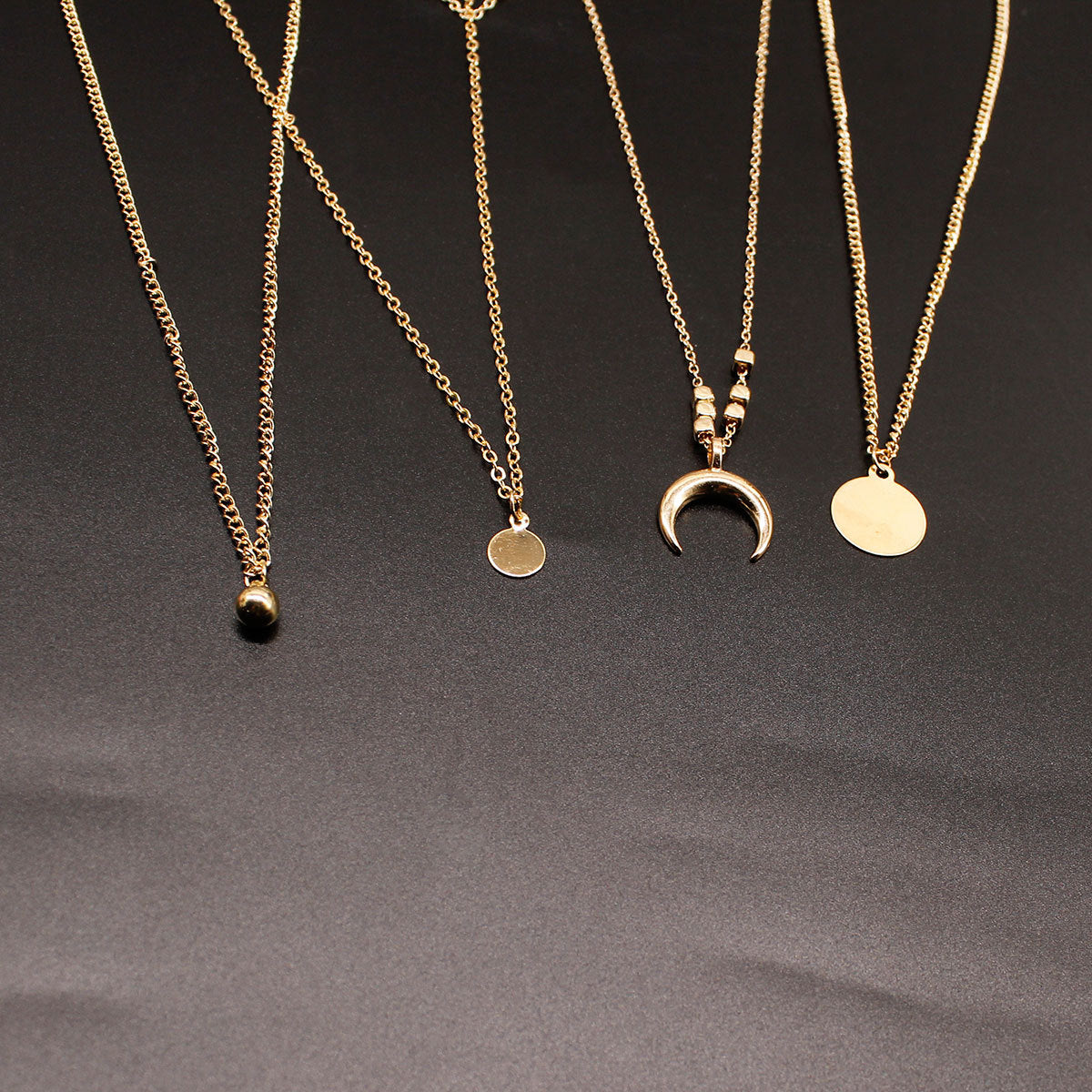 Layered Half Moon Pendant Necklace