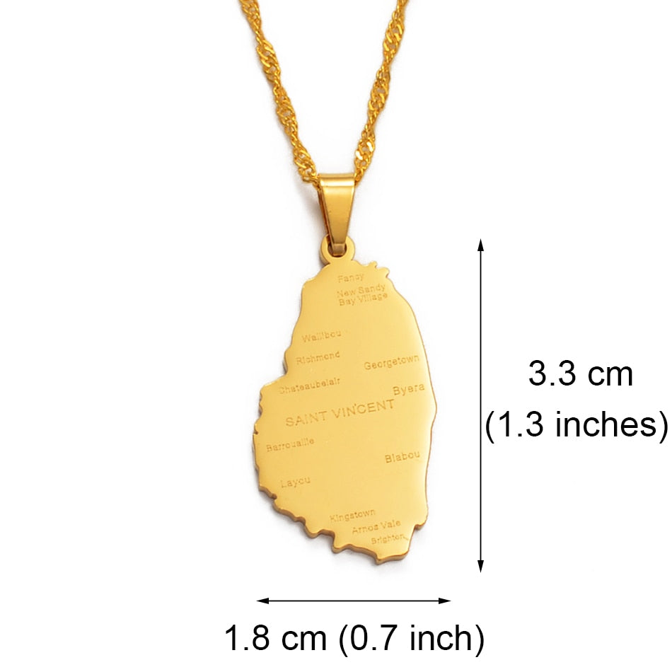 Saint Vincent and Grenadines Cities Map Pendant Necklace