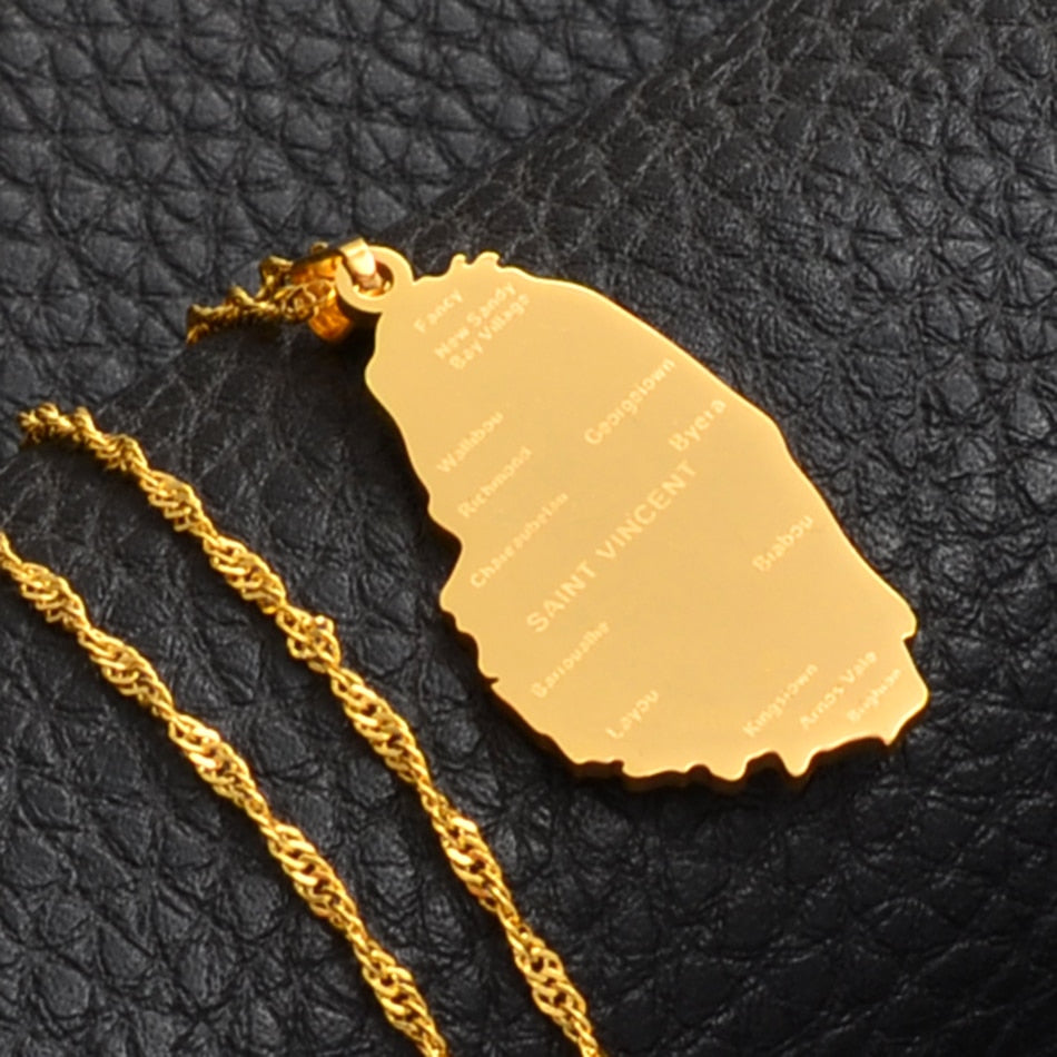 Saint Vincent and Grenadines Cities Map Pendant Necklace
