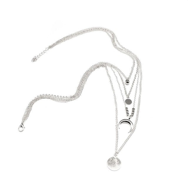 Layered Half Moon Pendant Necklace