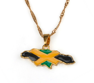 Caribbean Vibes - Jamaica Map and National flag Pendant Necklace