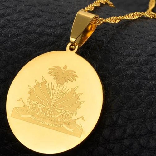 Caribbean Vibes Haiti Coat of Arms Pendant Necklace