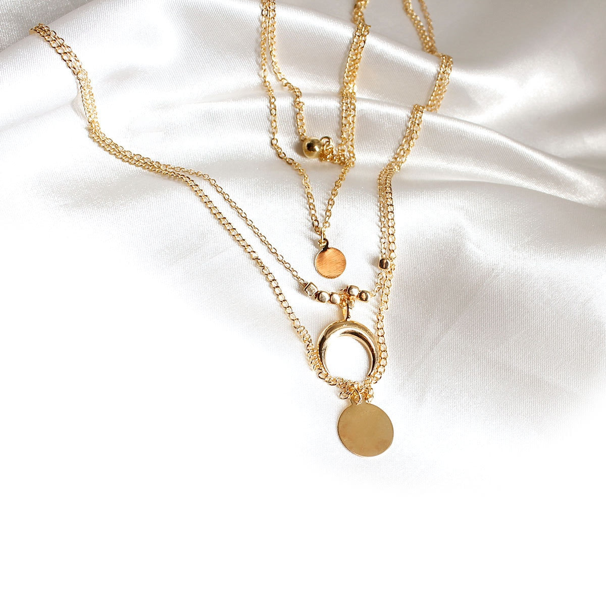 Layered Half Moon Pendant Necklace