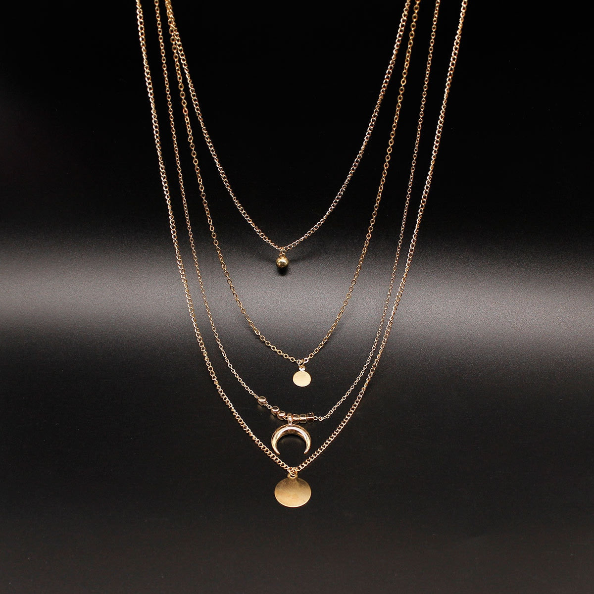 Layered Half Moon Pendant Necklace