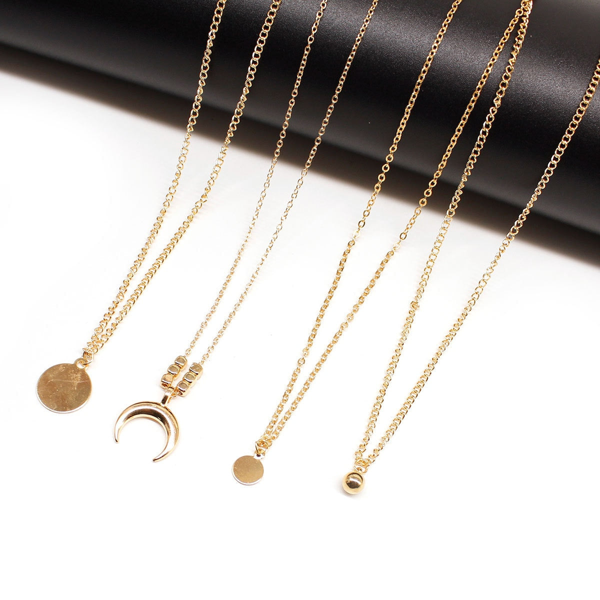 Layered Half Moon Pendant Necklace