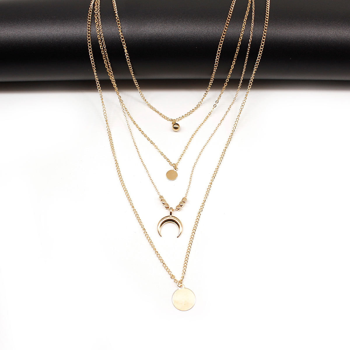 Layered Half Moon Pendant Necklace