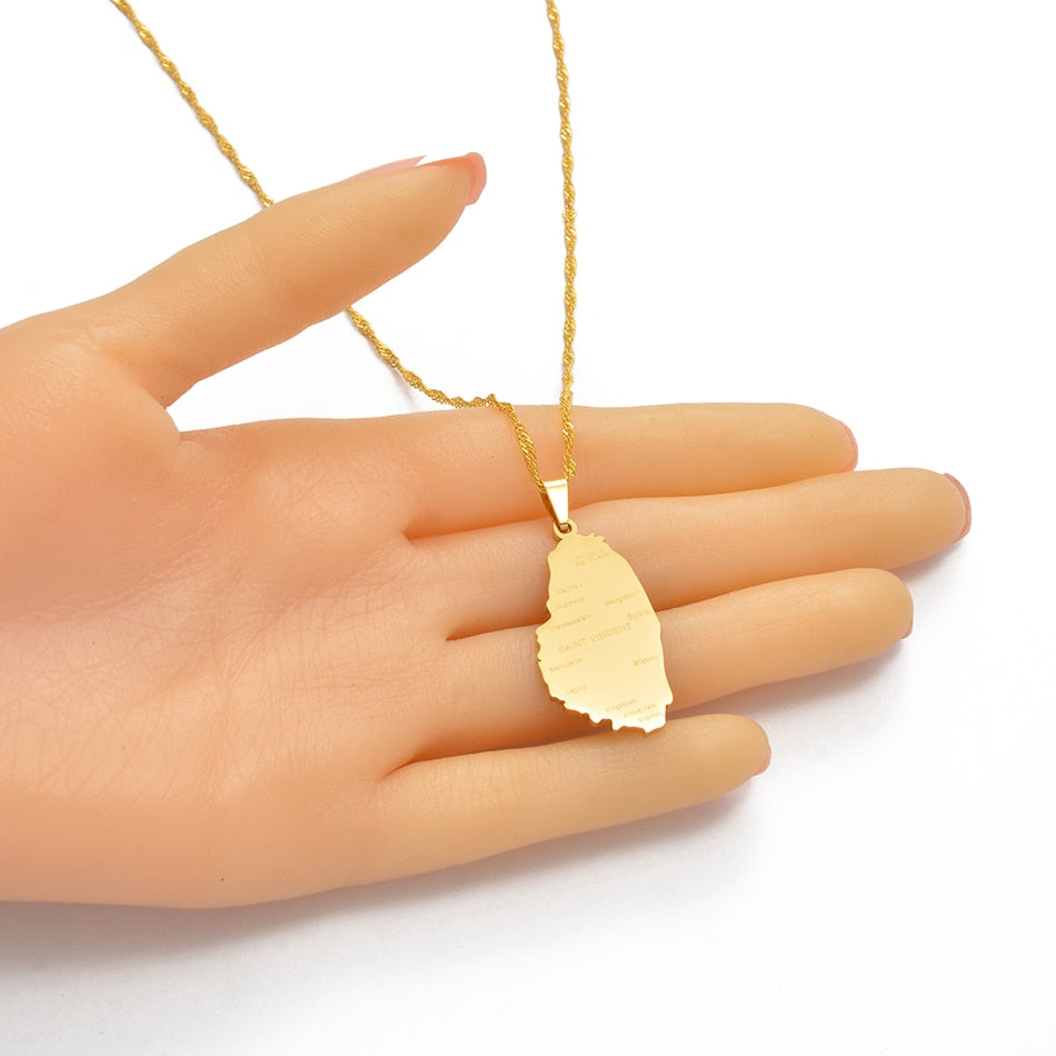 Saint Vincent and Grenadines Cities Map Pendant Necklace