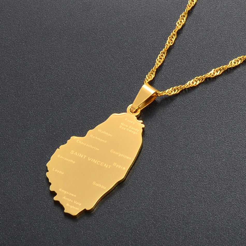 Saint Vincent and Grenadines Cities Map Pendant Necklace