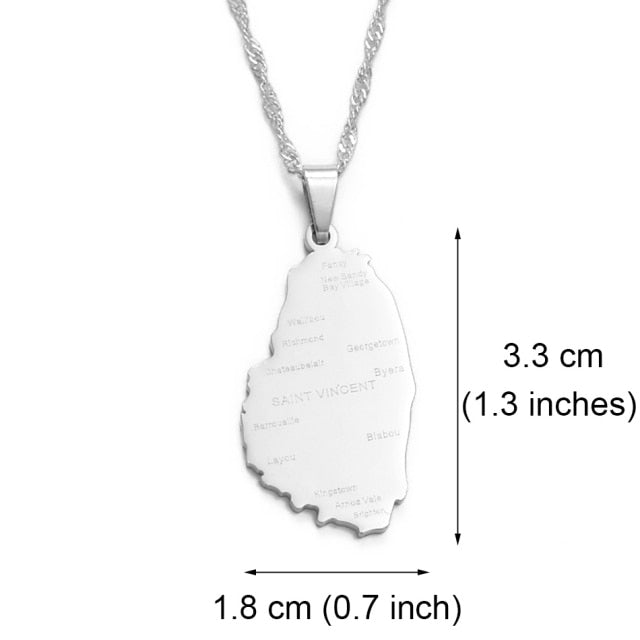 Saint Vincent and Grenadines Cities Map Pendant Necklace