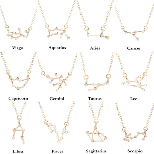 Star Zodiac Sign Pendant Necklaces featuring the 12 Constellations (Gold color or Silver plated)