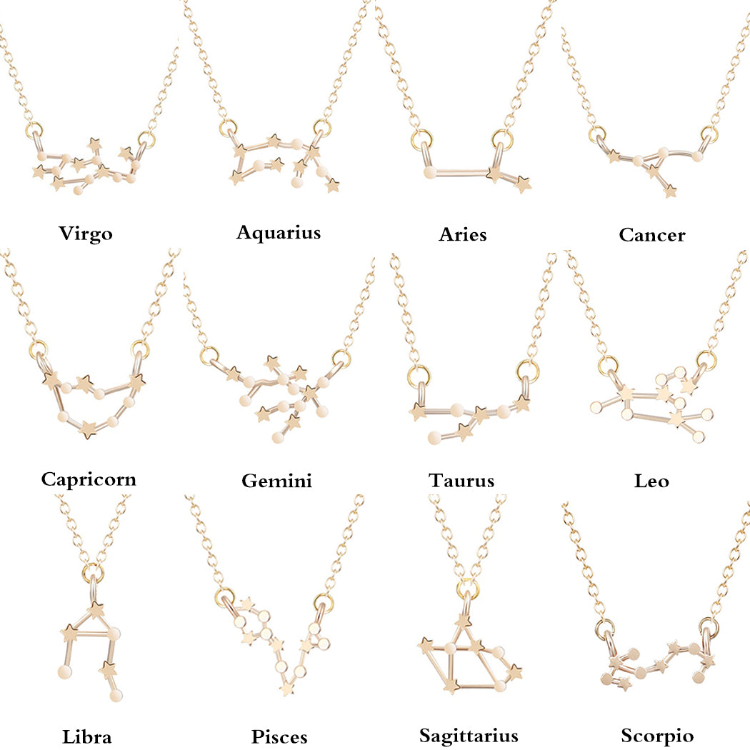 Star Zodiac Sign Pendant Necklaces featuring the 12 Constellations (Gold color or Silver plated)