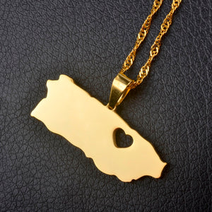 Caribbean Vibes - Puerto Rico With Heart Map Necklace Gold (unisex)