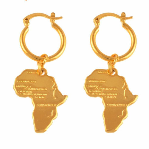Africa Map Earrings in Gold