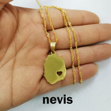 Caribbean Vibes Saint Kitts and Nevis Map Heart Pendant Necklace