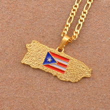 Caribbean Vibes - Puerto Rico Flag Map Necklace Gold (unisex)